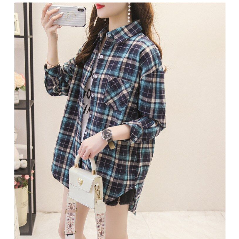 Korean Plaid Long Sleeve Shirt view 3