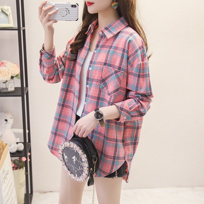 Korean Plaid Long Sleeve Shirt view 6