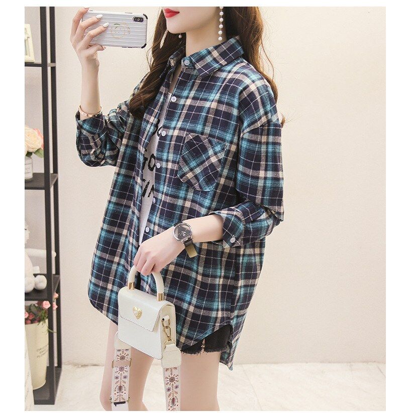Korean Plaid Long Sleeve Shirt view 8