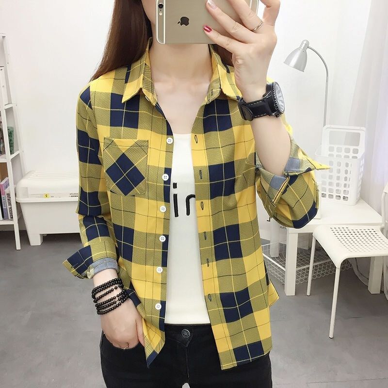 Korean Vintage Plaid Long Sleeve Shirt view 12