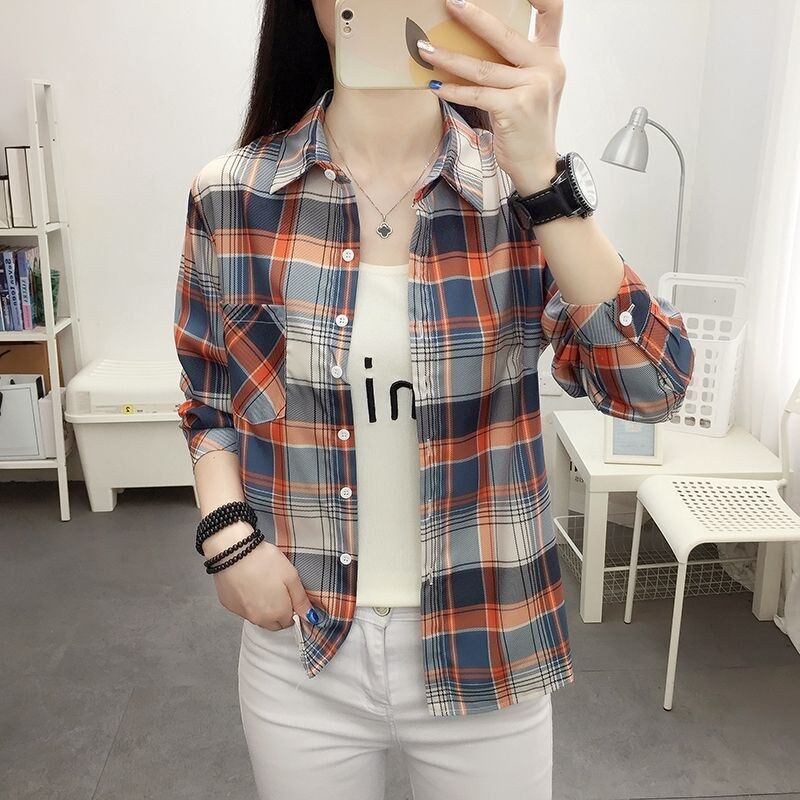 Korean Vintage Plaid Long Sleeve Shirt view 3