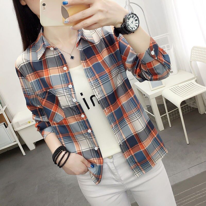 Korean Vintage Plaid Long Sleeve Shirt view 4