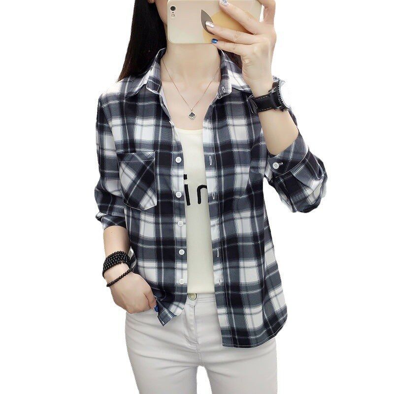 Korean Vintage Plaid Long Sleeve Shirt view 5