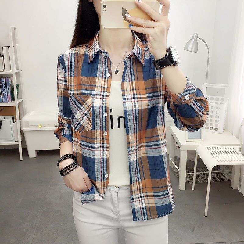 Korean Vintage Plaid Long Sleeve Shirt view 6