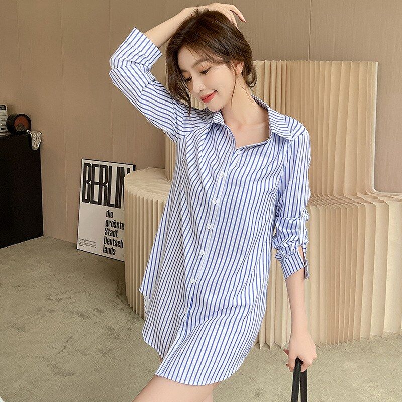 Camisa coreana de rayas manga larga view 3
