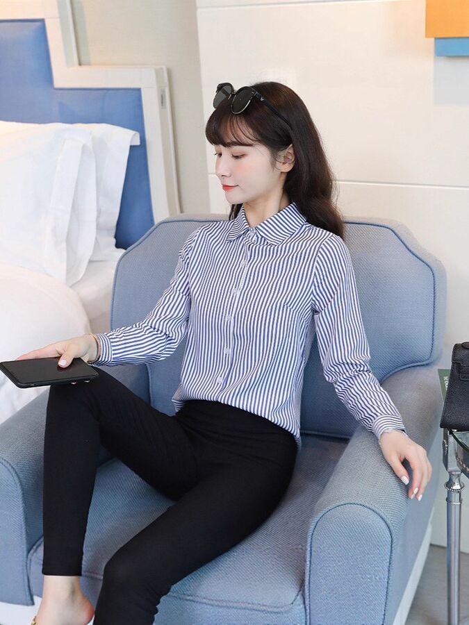 Korean Striped Long Sleeve Shirt