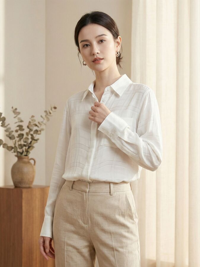 Silk Plaid Long Sleeve Shirt