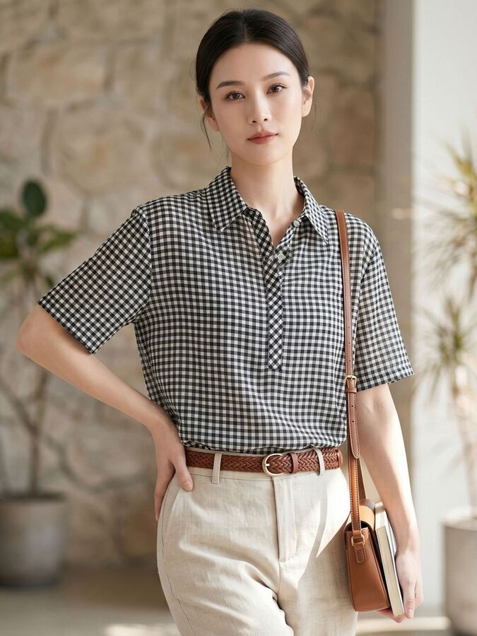 Plaid Silk Short Sleeve Shirt