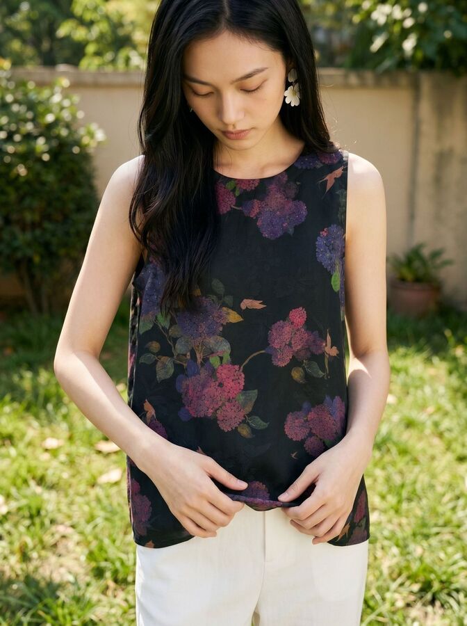 Floral Silk Sleeveless Vest view 3