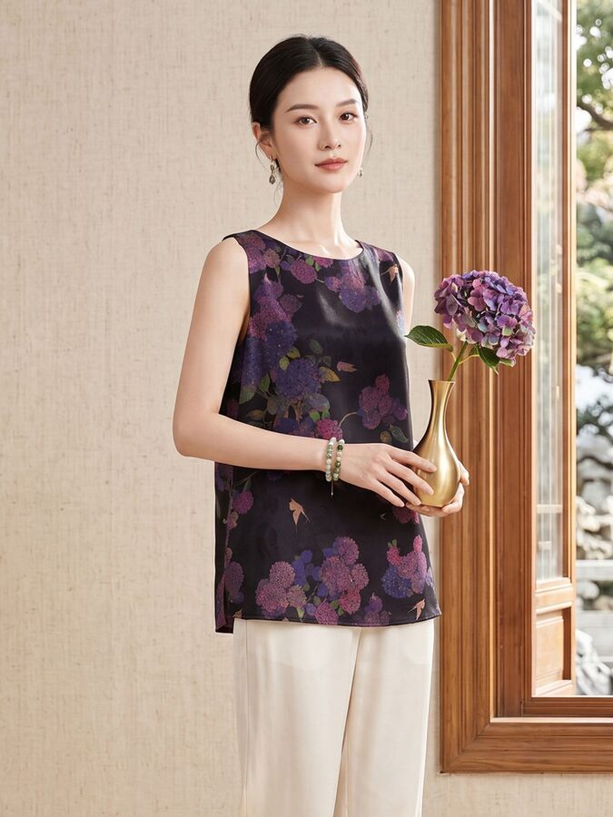 Floral Silk Sleeveless Vest view 4