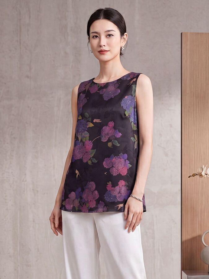 Floral Silk Sleeveless Vest view 5