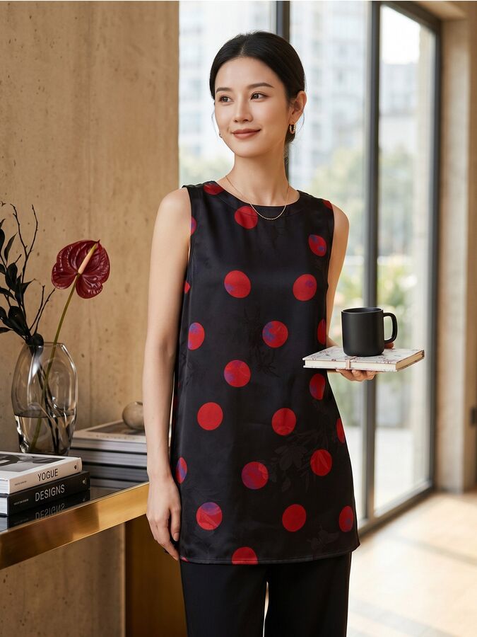 Polka Dot Silk Sleeveless Vest