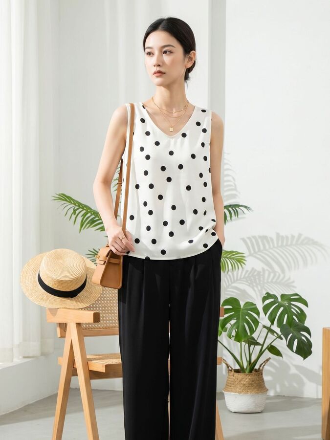 Top de Tirantes de Seda Floral sin Mangas view 4