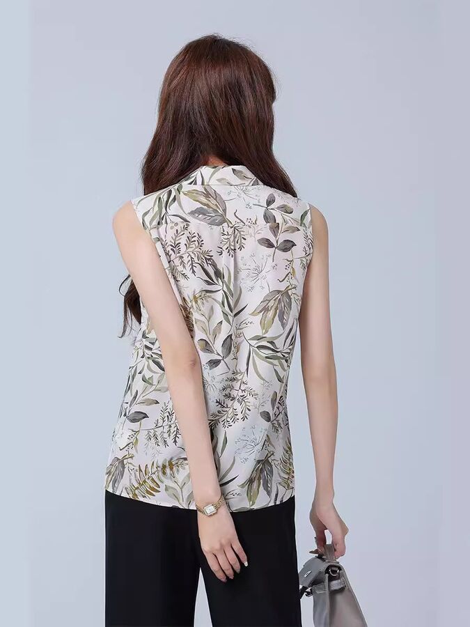 Camisa de escritório sem mangas de seda floral view 2
