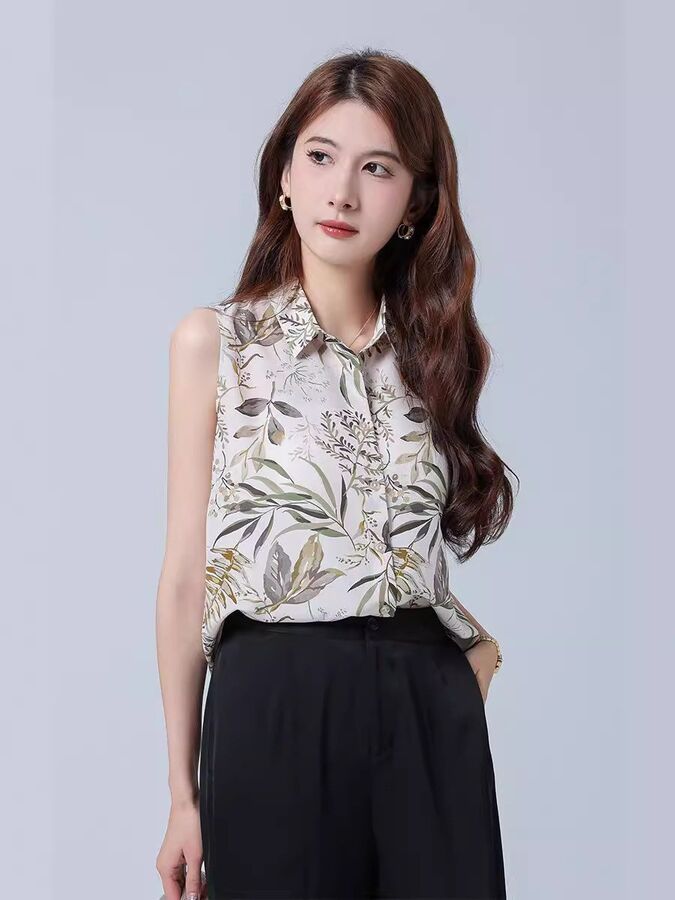 Camisa de escritório sem mangas de seda floral view 3
