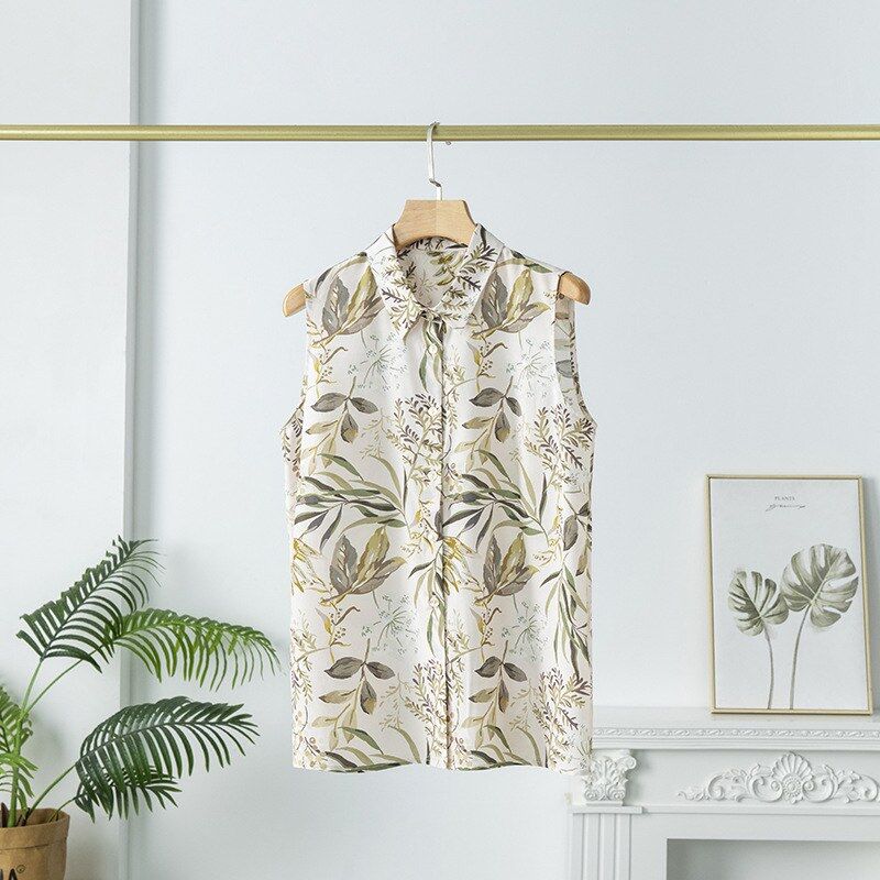 Camisa de escritório sem mangas de seda floral view 6