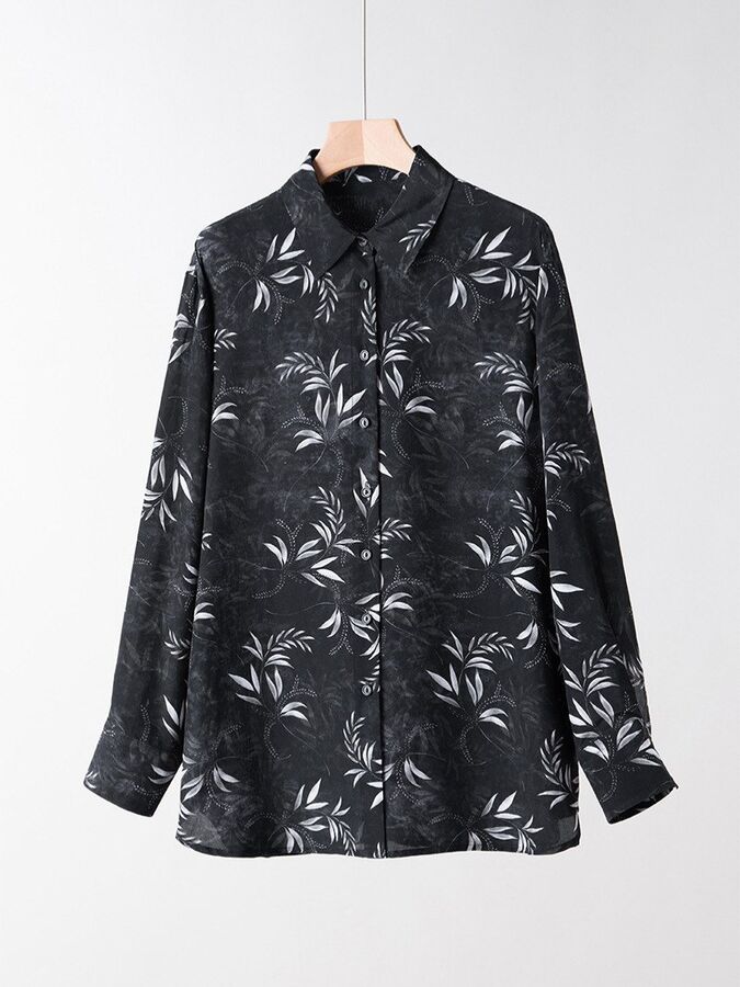 Silk Floral Shirt Long Sleeve Square Neck in printed design