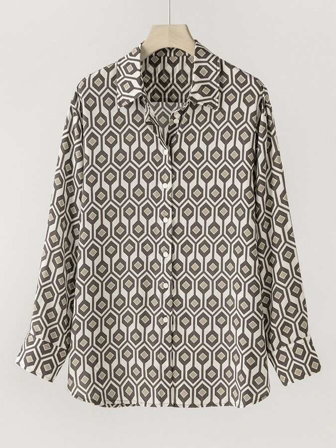 Silk Floral Shirt Long Sleeve Square Neck in printed design