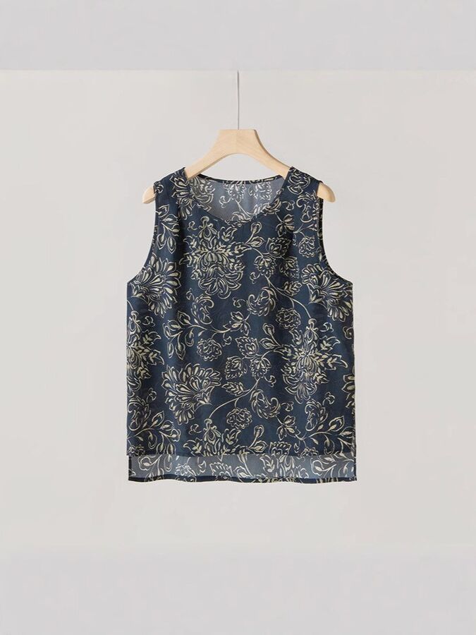Silk Floral Tank Top Sleeveless in printed pattern