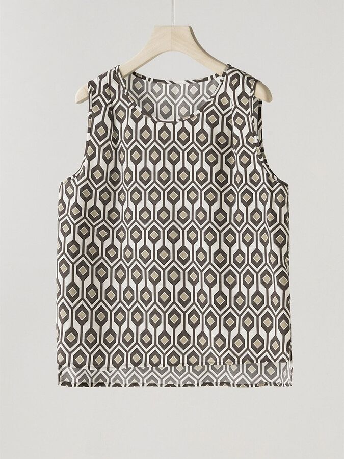 Silk Floral Tank Top Sleeveless Vintage in printed pattern