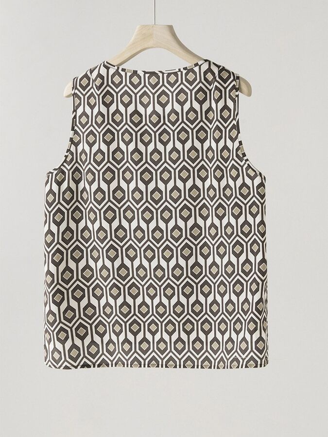 Tank Top Sutra Motif Bunga Vintage Tanpa Lengan view 2