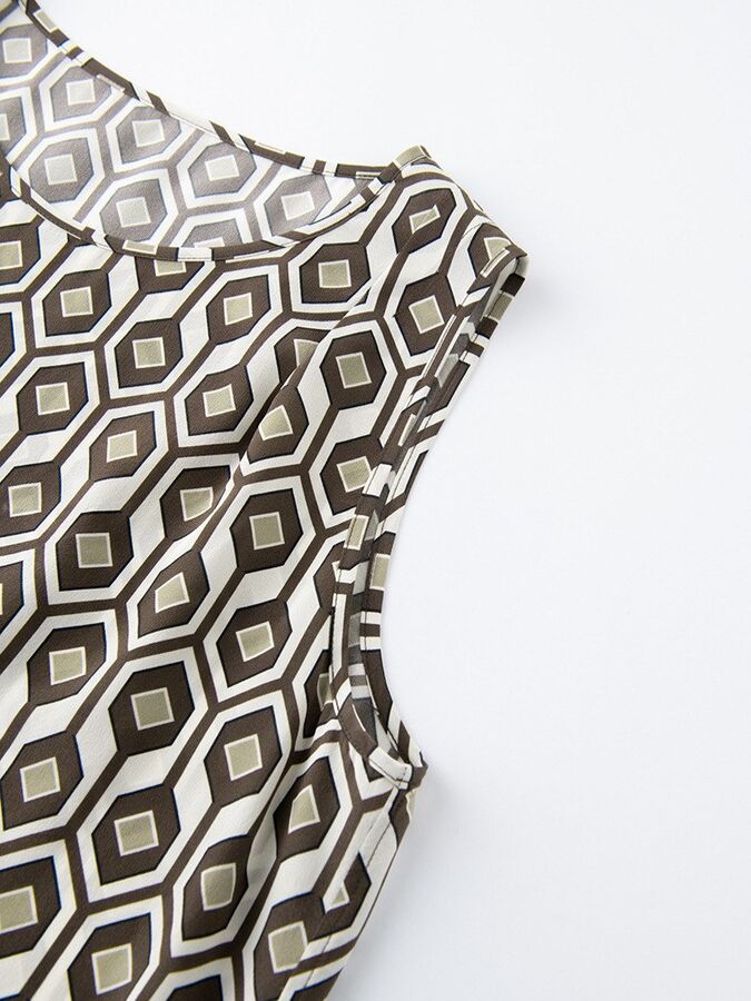 Tank Top Sutra Motif Bunga Vintage Tanpa Lengan view 4