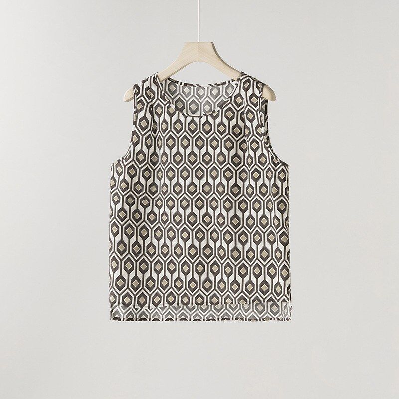 Tank Top Sutra Motif Bunga Vintage Tanpa Lengan view 6