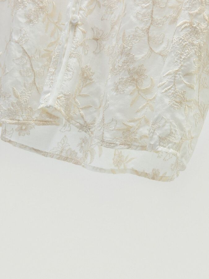 Silk V-Neck Embroidered Three-Quarter Sleeve Top view 4