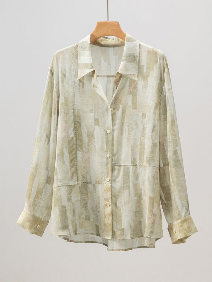 French silk floral print long sleeve shirt