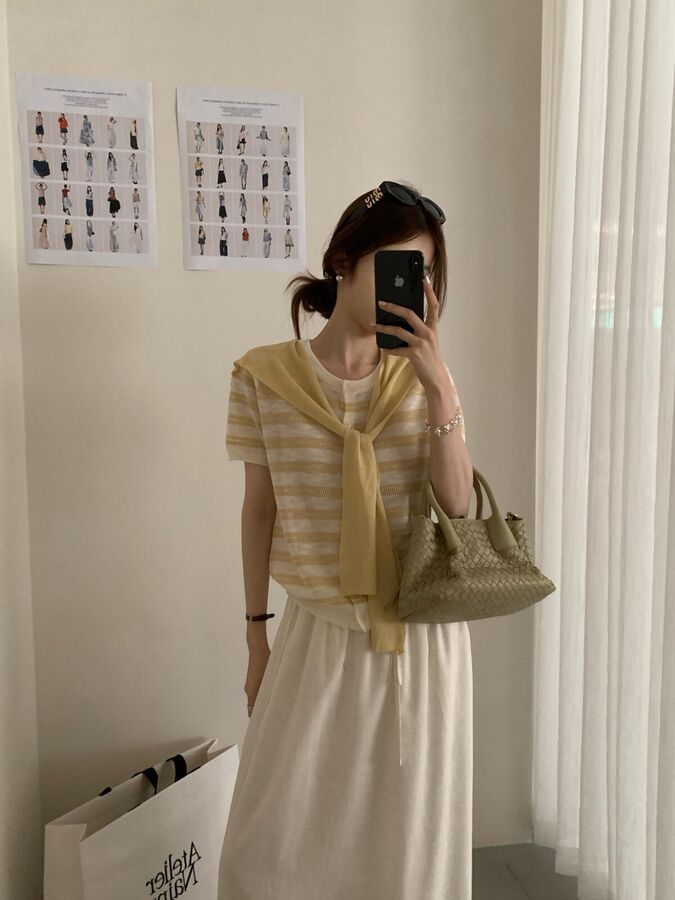 Korean Striped Hollow Out Knit Cardigan