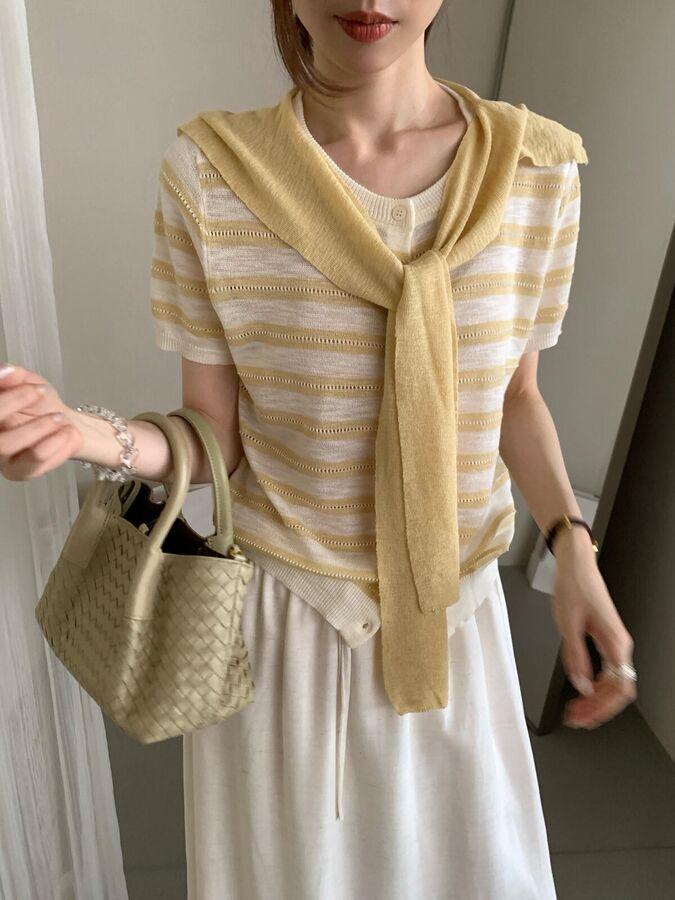 Korean Striped Hollow Out Knit Cardigan view 4
