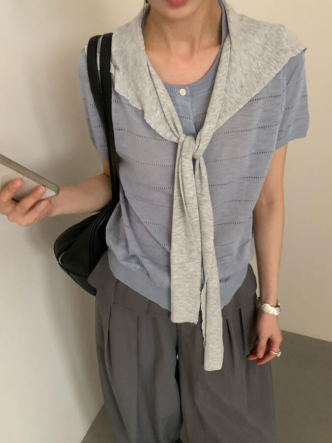 Korean Striped Hollow Out Knit Cardigan view 5