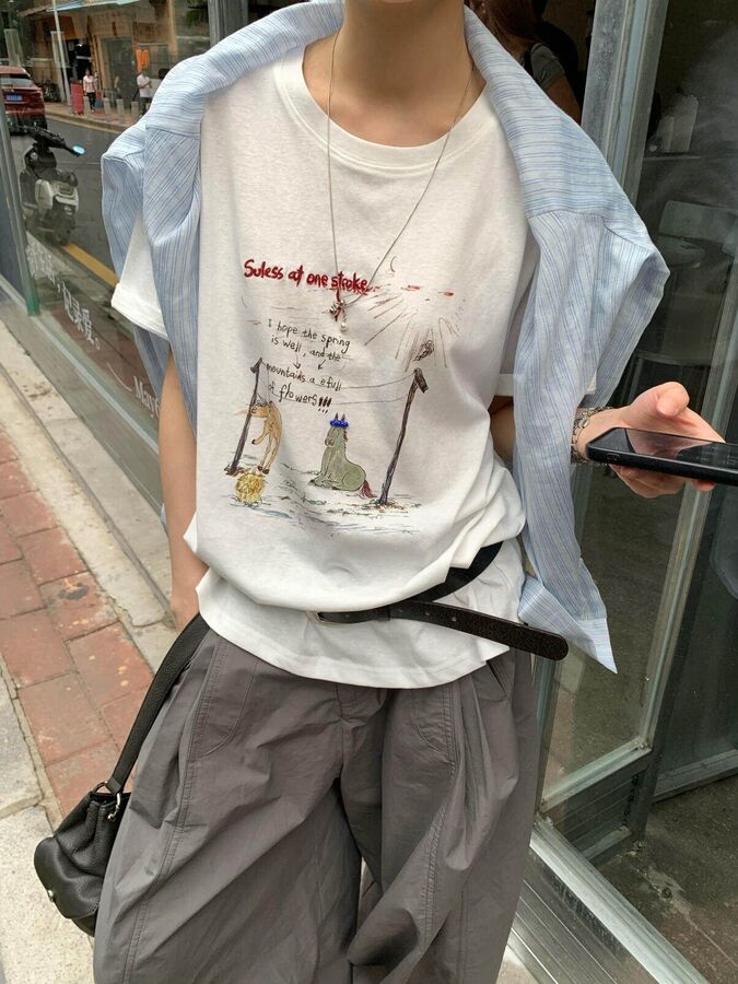 Camiseta de Manga Corta con Estampado de Poni de Dibujos Animados view 4