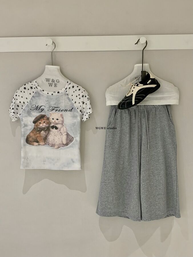 Cartoon Cat Print Short Sleeve T-Shirt view 4