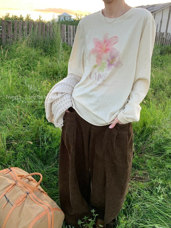 Watercolor Lily Print Long Sleeve T-Shirt
