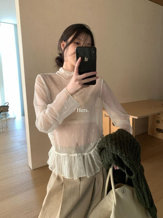 Korean Sweet Heart Polka Dot Lace Top
