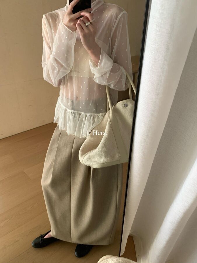 Korean Sweet Heart Polka Dot Lace Top view 4