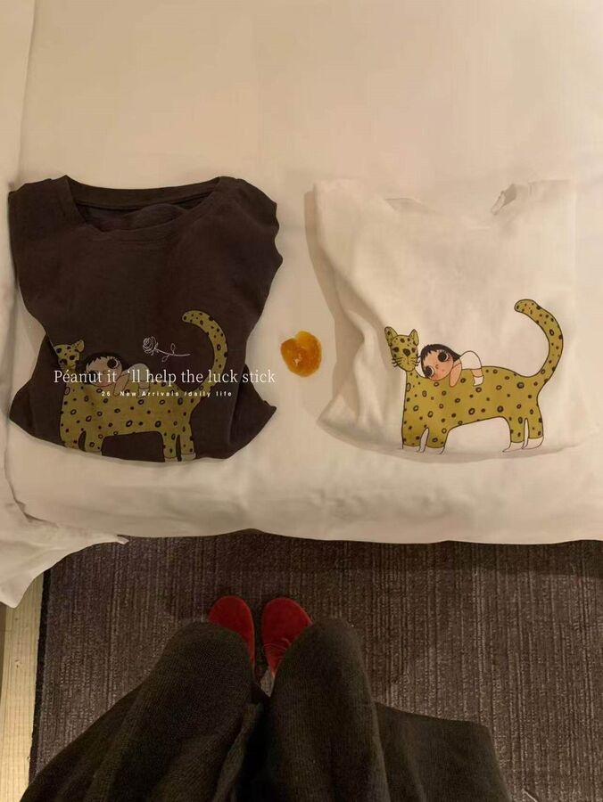 T-Shirt à Manches Longues Coréen Imprimé Léopard Dessiné à la Main view 5