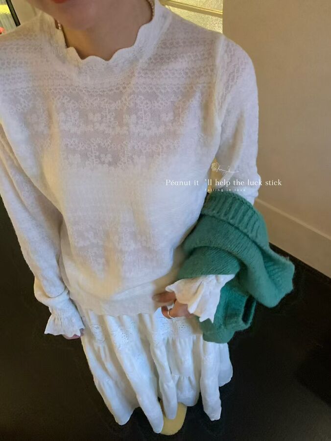 Korean Floral Ruffle Long Sleeve Lace Top