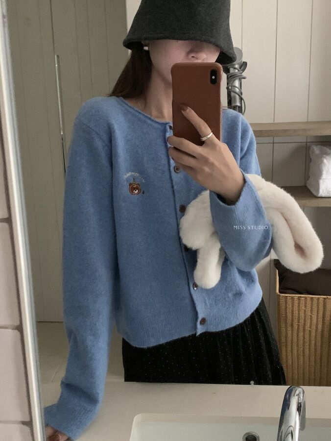 Cartoon Embroidered Cardigan Sweater