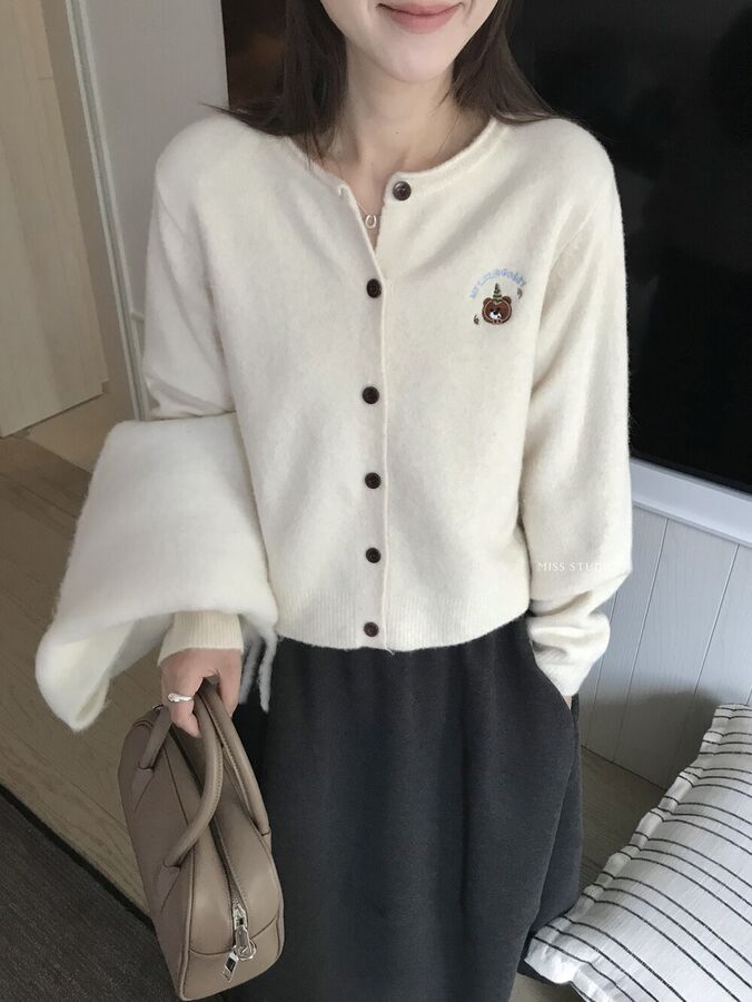 Strick-Cardigan mit Cartoon-Stickerei view 3