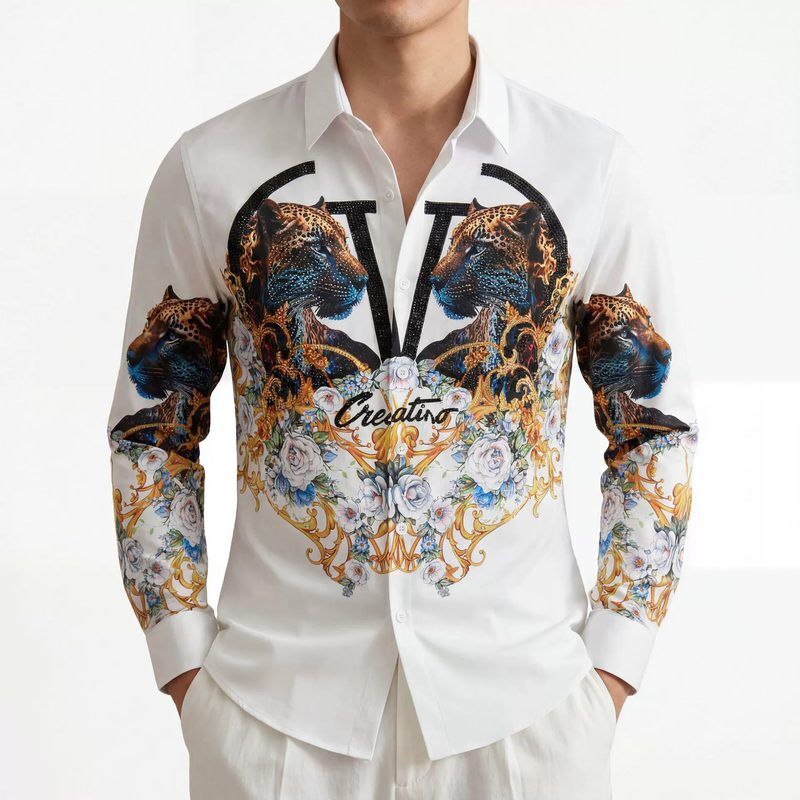 Rhinestone men shirt AC-RS-002 polyester wholesale from China