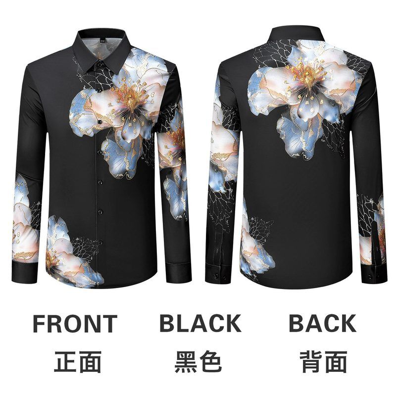 3D Digital Floral Rhinestone Long Sleeve Shirt view 7