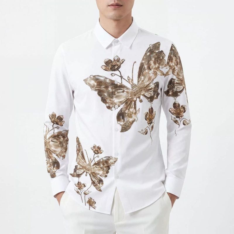 Rhinestone men shirt AC-RS-004 polyester wholesale from China