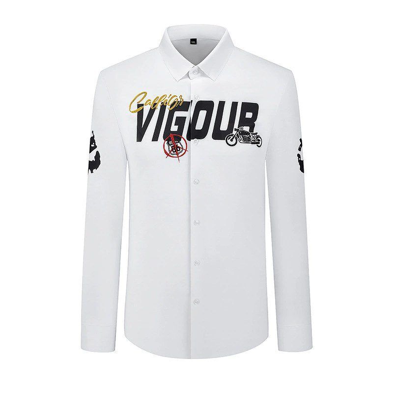 Letter Character Rhinestone Print Slim Long Sleeve Shirt view 3