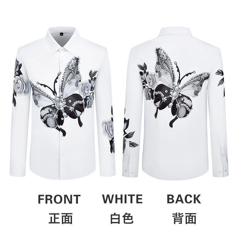 Butterfly Digital Print Rhinestone Long Sleeve Shirt view 6