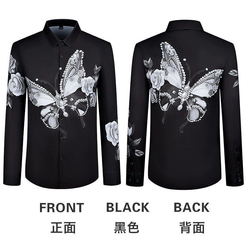 Butterfly Digital Print Rhinestone Long Sleeve Shirt view 7