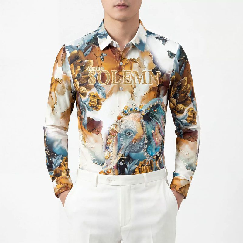 Rhinestone men shirt AC-RS-010 polyester wholesale from China