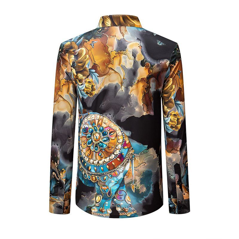 Kemeja Lengan Panjang Rhinestone Cetak Digital 3D Gajah view 4
