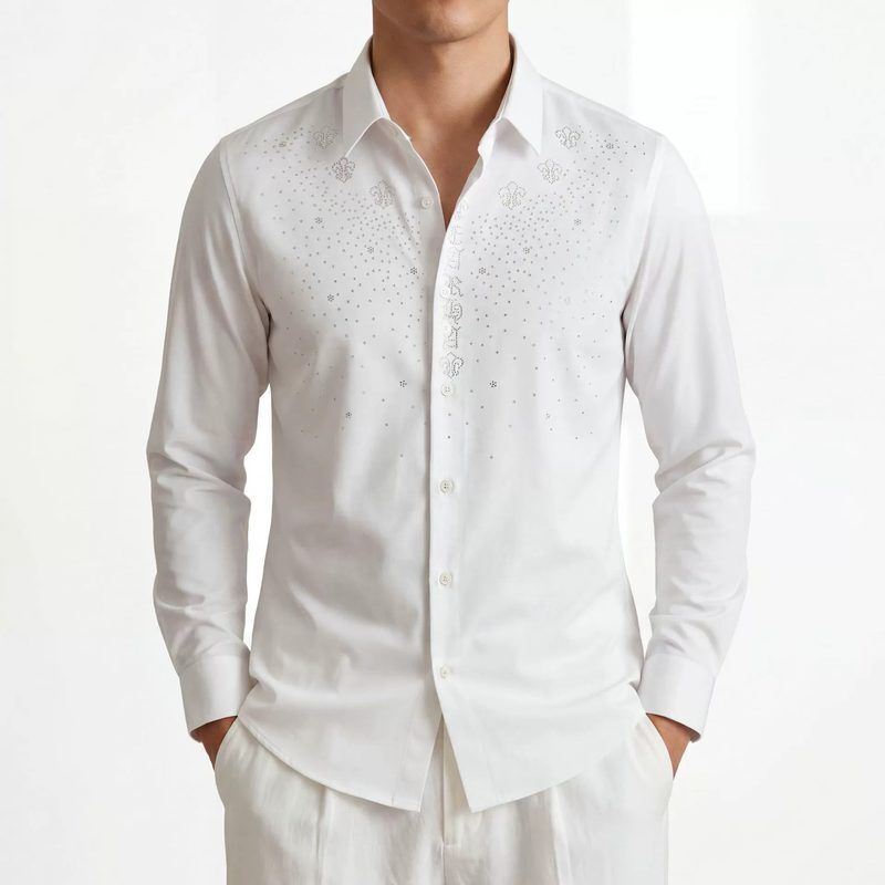 Rhinestone Placket Digital Print Long Sleeve Shirt — Digital Print Shirts shirt manufacturer China Man & Shirt